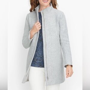 Talbots Light Gray Warm Italian Wool Lined Stadium Pea Coat Sz 12P NWOT